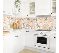 micasia Crédence de cuisine adhésive imperméable art sans joint revêtement mural rose film rigide mat beige fond de hotte aquarelle 2334 (50x60cm)