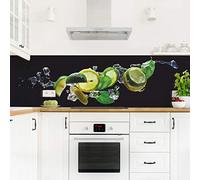 micasia Crédence de cuisine adhésive imperméable culinaire sans joint revêtement mural fruits film rigide mat noir fond de hotte montage photo 1438 (140x40cm)