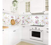 micasia Crédence de cuisine adhésive imperméable fleurs sans joint revêtement mural avec motif film rigide mat blanc fond de hotte style maison de campagne 1008 (250x100cm)