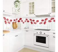 micasia Crédence de cuisine adhésive imperméable fleurs sans joint revêtement mural avec motif film rigide mat blanc fond de hotte motif 1132 (350x80cm)