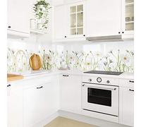 micasia Crédence de cuisine adhésive imperméable fleurs sans joint revêtement mural avec motif film rigide mat blanc fond de hotte style maison de campagne 1126 (200x60cm)