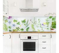 micasia Crédence de cuisine adhésive imperméable fleurs sans joint revêtement mural épices et herbes film rigide mat vert fond de hotte motif 1402 (140x40cm)