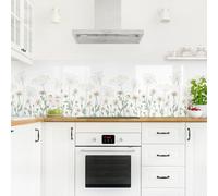 micasia Crédence de cuisine adhésive imperméable fleurs sans joint revêtement mural prairie fleurie film rigide mat blanc fond de hotte aquarelle 2355 (350x100cm)