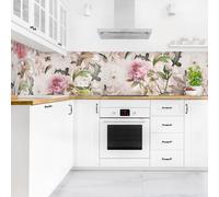 micasia Crédence de cuisine adhésive imperméable fleurs sans joint revêtement mural rose film rigide mat rose fond de hotte aquarelle illustration 2005 (400x90cm)