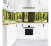 micasia Crédence de cuisine adhésive imperméable forêt sans joint revêtement mural avec motif film rigide mat vert fond de hotte motif 1215 (250x90cm)
