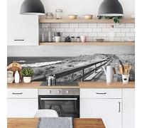 micasia Crédence de cuisine adhésive imperméable plage sans joint revêtement mural avec motif film rigide mat noir et blanc fond de hotte motif 1458 (175x50cm)