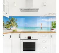 micasia Crédence de cuisine adhésive imperméable plage sans joint revêtement mural caraïbes film rigide mat turquoise fond de hotte style tropical 1914 (315x90cm)