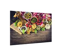 micasia Fond de hotte avec support épaisseur 4mm culinaire crédence cuisine avec motif verre trempé panneau mural multicolore crédence en verre effet bois motif cuisine 1447 (90x59cm)