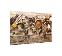micasia Fond de hotte avec support épaisseur 4mm culinaire crédence cuisine épices et herbes verre trempé panneau mural marron crédence en verre effet bois style oriental cuisine 1661 (60x40cm)