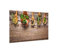micasia Fond de hotte avec support épaisseur 4mm culinaire crédence cuisine épices et herbes verre trempé panneau mural marron crédence en verre effet bois motif cuisine 1607 (60x40cm)