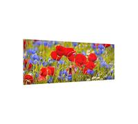 micasia Fond de hotte avec support épaisseur 4mm fleurs crédence cuisine coquelicot verre trempé panneau mural rouge crédence en verre motif cuisine 5466 (125x50cm)