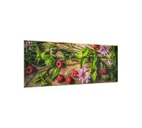 micasia Fond de hotte avec support épaisseur 4mm fleurs crédence cuisine épices et herbes verre trempé panneau mural vert crédence en verre effet bois motif cuisine 1026 (100x40cm)
