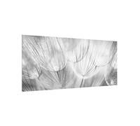 micasia Fond de hotte avec support épaisseur 4mm fleurs crédence cuisine pissenlit verre trempé panneau mural noir et blanc crédence en verre motif cuisine 1273 (120x59cm)