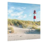 micasia Fond de hotte avec support épaisseur 4mm plage crédence cuisine phare verre trempé panneau mural bleu crédence en verre style maritim cuisine 6243 (60x59cm)