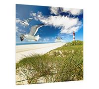 micasia Fond de hotte avec support épaisseur 4mm plage crédence cuisine phare verre trempé panneau mural bleu crédence en verre style maritim cuisine 1873 (60x59cm)