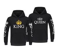 Micaxili Pull Couple King Queen Sweat à Capuche pour Couple Partenaire Pull Homme Femme Roi et Reine Cadeau Couple Hoodie 1 Pièce(BK-Queen-XL)