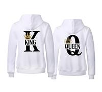 Micaxili Sweat Couple Partenaire Sweat à Capuche Pull Couple King Queen Automne Coton Hoodie Cadeau Couple Pull Homme Femme 1 Pièce(WH-Queen-S)