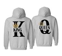 Micaxili Sweat Couple Partenaire Sweat à Capuche Pull Couple King Queen Automne Coton Hoodie Cadeau Couple Pull Homme Femme 1 Pièce(Grey-Queen-S)