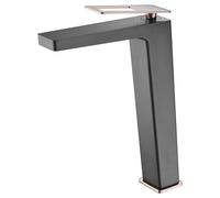 Mice BDC032-3NOR Robinet mitigeur de lavabo avec bec haut - Robinets hauts pour lavabo - Robinets de salle de bain série Suède couleur noir mat et or rose