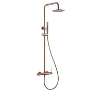 MICE BDD038/ORC Ensemble barre de mitigeur extensible de 82 cm à 115 cm Colonne monocommande avec arrosoir, poignée, douchette - robinetterie de salle de bain couleur cuivre - Or rose brossé