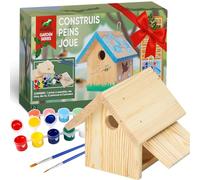 Mice&Co Maison d'Oiseau en Bois à Peindre | Kit Loisir Créatif DIY Jardin | Inclut 12 Peintures et 2 Pinceaux, Clous et Vis Inclus, Origine Européenne, Vrai Nichoir, Idée Cadeau