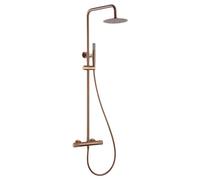 Mice - Ensemble Colonne de douche - Barre de douche avec pomme de douche, manche et flexible - Mitigeur de bain thermostatique - couleur cuivre - Or Rose Brossé BTD038/ORC