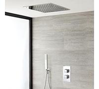 Mice Ensemble de douche avec pommeau de douche au design moderne avec effet pluie et pommeau de douche de 30 x 30 cm, poignée carrée - Robinetterie de salle de bain - Douches encastrées au plafond