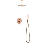 MICE - Ensemble de douche encastré plafond, kit mitigeur douche encastré 2 voies - Série Line Top - Robinetterie monocommande encastrée plafond (Or rose brossé)