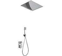 Mice - Ensemble douche encastrée plafond monocommande - Pommeau de douche extra-plat au plafond, carré de 40 cm x 40 cm de côté avec précadre, robinetterie de salle de bain effet pluie couleur chrome