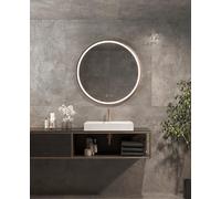Mice Miroir avec lumière LED pour salle de bain, chambre, dressing - Miroir rond, lumière avant triled (lumière chaude, neutre et froide) avec double capteur anthobuée et on/off - Ø 70 cm, cadre or