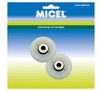 MICEL - 92710 - Roulements pour paroi de douche, avec axe long et douille intérieure traversante, lot de 2 unités, en acier avec revêtement en polyamide, finition blanche, 23 x 23 x 9 mm