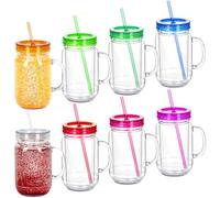 Micellwuu Lot de 8 gobelets à neige en acrylique de 590 ml avec poignée, boule à neige avec trou pré-percé, bocaux Mason en plastique à double paroi avec poignée pour boule à neige à paillettes