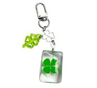 MICFENY Porte-clé porte-bonheur en verre avec pendentif en forme de quatre herbes, lanière de téléphone pour sac, sac à main, accessoire sécurisé