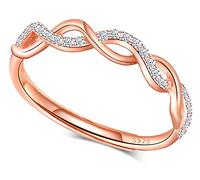 MICGIGI Bague ouverte en argent sterling 925 pour femme Motif vague Bague réglable avec zircone Or rose