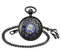 MICGIGI Homme/Femme Montre de Poche mécanique à remontage Manuel rétro Moulin à Vent Montre Gousset avec chaîne (Noir)