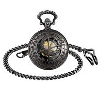 MICGIGI Montre de Poche mécanique Unisexe à remontage Manuel 12 Constellations Squelette Montre Gousset avec chaîne (Noir)