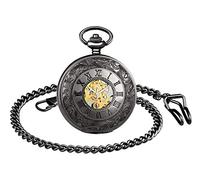 MICGIGI - Montre de poche unisexe à remontage manuel analogique rétro squelette montre gousset avec chaîne