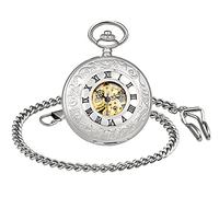 MICGIGI - Montre de poche unisexe à remontage manuel classique analogique squelette montre gousset avec chaîne, Classique