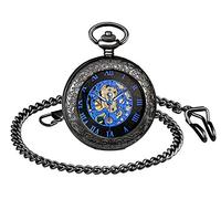 MICGIGI - Montre de poche unisexe à remontage manuel - Mouvement squelette analogique - Montre gousset avec chaîne, Classique