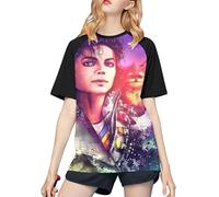 Michael King Jackson T-Shirt de Baseball pour Femme - T-Shirt élégant à Manches Courtes, vêtement de Fan du Roi de la Pop, Design rétro pour Les Fans de vêtements décontractés et de Concert Medium