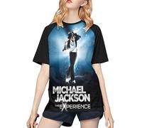 Michael King Jackson T-Shirt de Baseball pour Femme - T-Shirt élégant à Manches Courtes, vêtement de Fan du Roi de la Pop, Design rétro pour Les Fans de vêtements décontractés et de Concert Small
