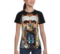 Michael King Jackson T-Shirt Ras du Cou pour Ados - T-Shirt imprimé icône de la Musique Vintage, Chemise décontractée en Coton Doux Small