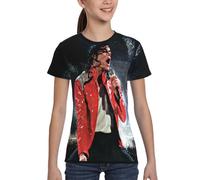 Michael King Jackson T-Shirt Ras du Cou pour Ados - T-Shirt imprimé icône de la Musique Vintage, Chemise décontractée en Coton Doux Large