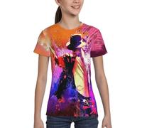 Michael King Jackson T-Shirt Ras du Cou pour Ados - T-Shirt imprimé icône de la Musique Vintage, Chemise décontractée en Coton Doux Large