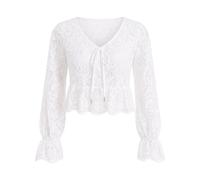 Michael Kors - Chemisier en dentelle florale à cordonnet - Femme - Blouses et Chemises - Blanc - Taille: 42 FR