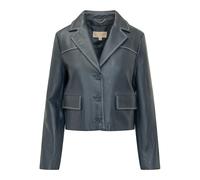 Michael Kors - Contrast-Trim Leather Cropped Blazer - Femme - Vestes - Bleu - Taille: 38 FR