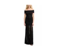 Michael Kors, Femme, Robes, Noir, Taille: 38 FR Robe Maxi Plissée en Maille Stretch avec Encolure Bateau
