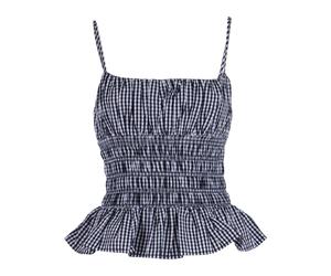 Michael Kors - Gingham Smocked Top - Femme - Tops - Noir - Taille: 40 FR