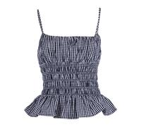 Michael Kors - Gingham Smocked Top - Femme - Tops - Noir - Taille: 42 FR