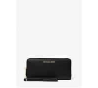 Michael Kors Jet Set Grand - Portefeuille continental zippé en cuir grainé noir, 16 emplacements, sangle amovible